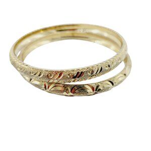 Set of 2 Gold Tone Diamond Cut Bangle Bracelets 8" Thick Weighty